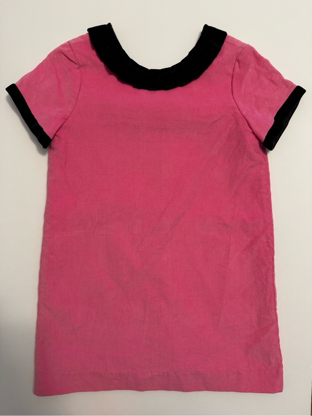 Girls' Pink Short-Sleeve Dress with Black Trim